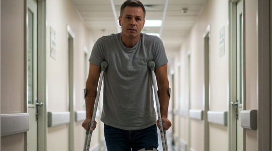 A claimant alleges they cannot walk without crutches